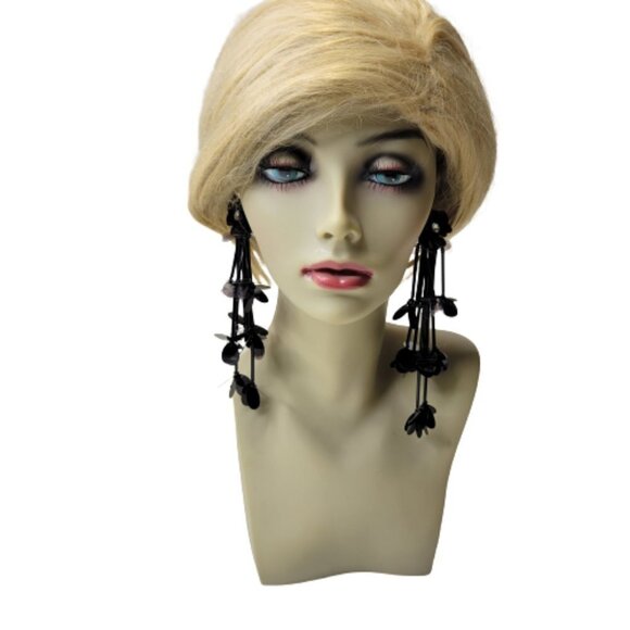 Shoulder Duster Sequin Black Lightweight Earrings - Picture 2 of 9